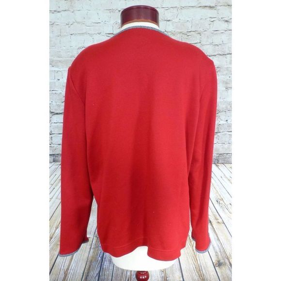 Alfred Dunner Red Zip Up Career Sweater Top With Flower Size Large Women's - Picture 4 of 5